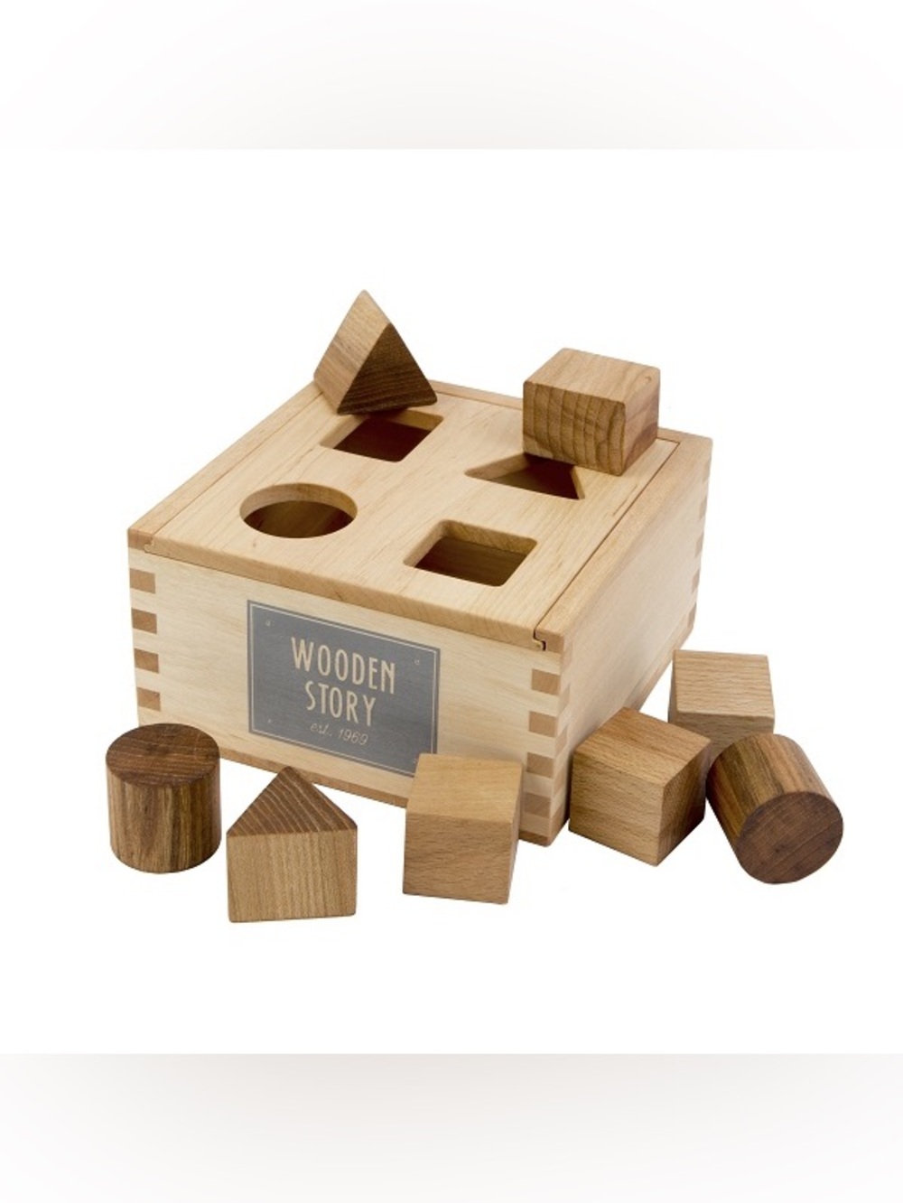Wooden Story natural shape sorter box